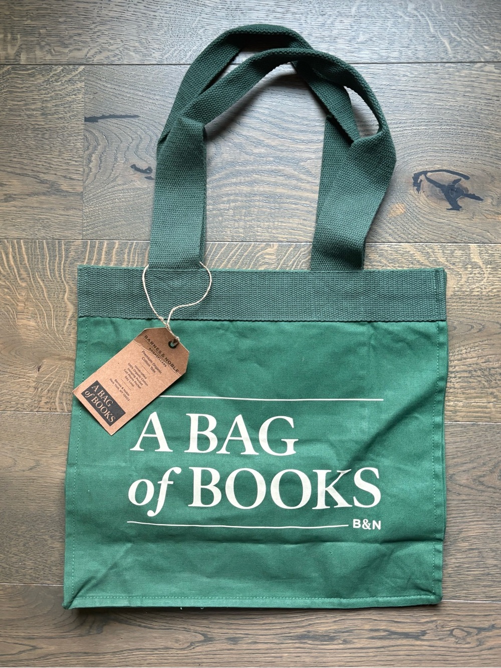 New Barnes & Noble A Bag Of Books Tote Bag Re-Wrap 100% Organic Cotton Green